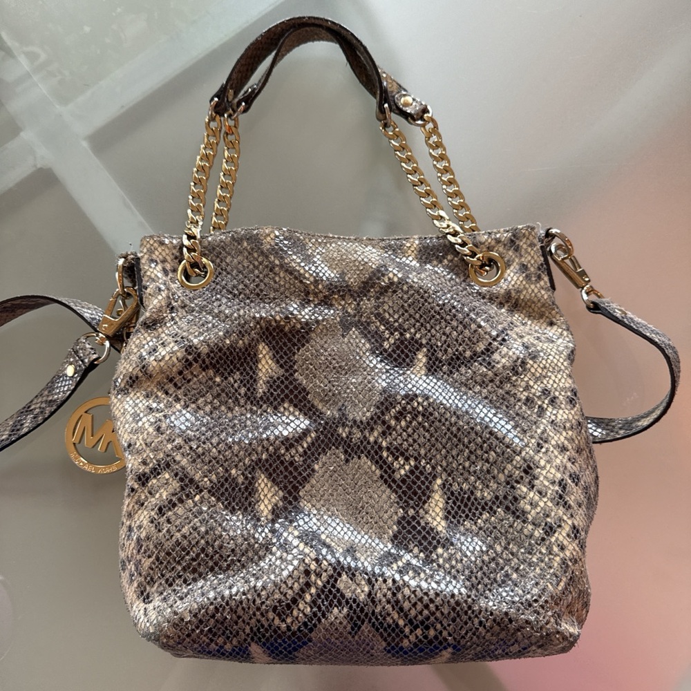 Michael Kors Python Embossed Shoulder Bag In Taup… - image 3